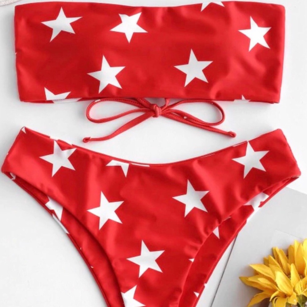 ZAFUL Star Lace Up Bandeau Bikini Set